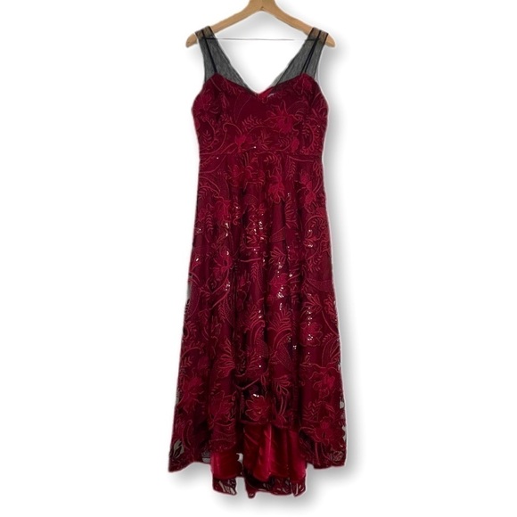 Badgley Mischka Dresses & Skirts - Belle by Badgley Mischka Wine Lace Overlay Dress